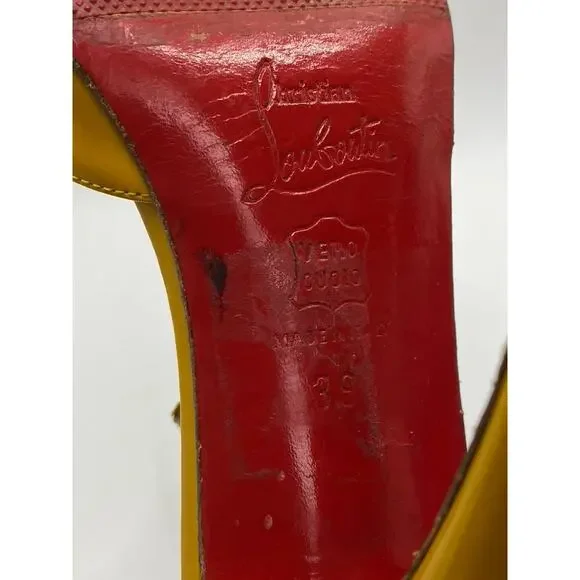 CHRISTIAN LOUBOUTIN Women's Mustard Yellow Peep-Toe Stiletto Heels SZ 39(US9) - Picture 10 of 10